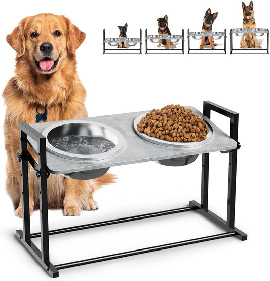 Elevated Dog Bowls for Large Dogs, 4 Height Adjustable Tilted Raised Dog Bowl Stand with 2 Stainless Steel 90 Oz Bowls, 13.6" Tall Dogs Bowl Stand Feeder for Medium & Large Breed