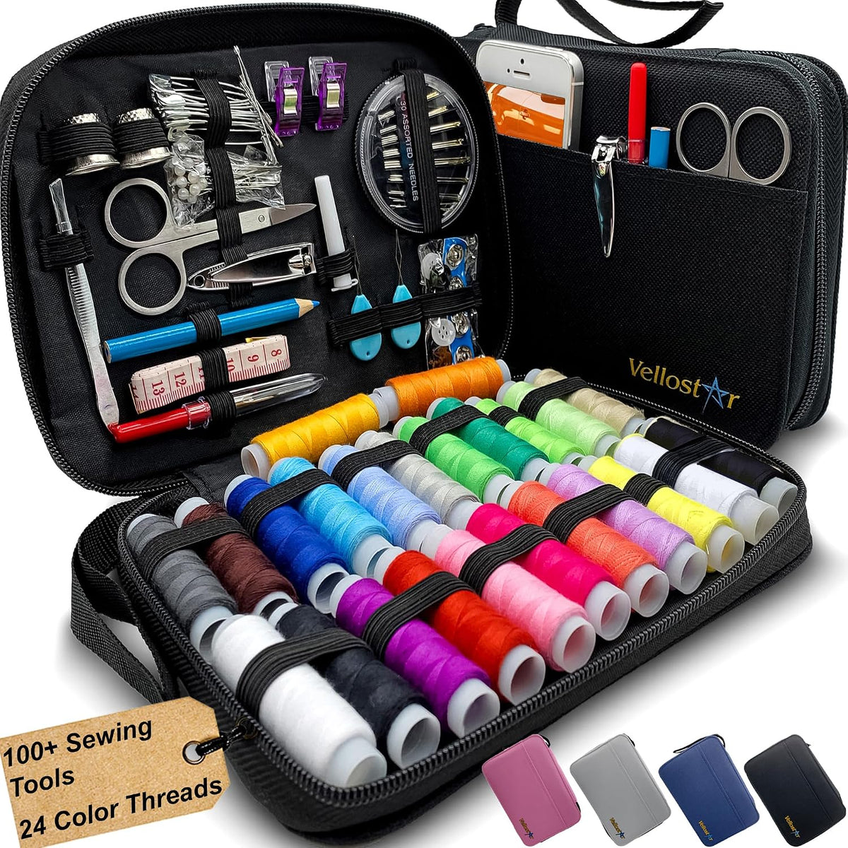Vellostar Sewing Kit for Adults, 100-Piece Hand Sewing Needle & Thread Kit