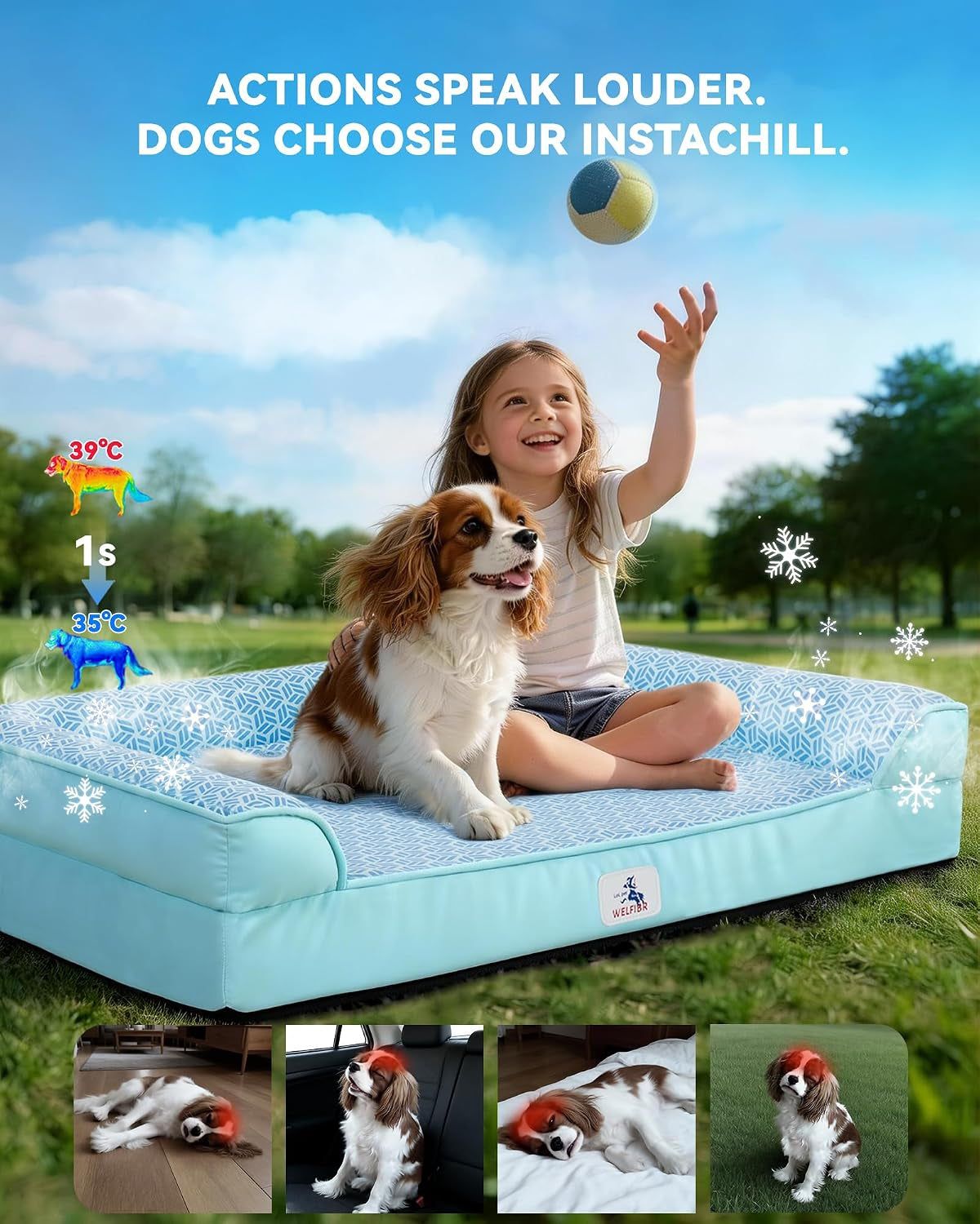 Cooling Dog Bed with PCM, Instant Chill Pet Sofa for Large, Indoor Outdoor