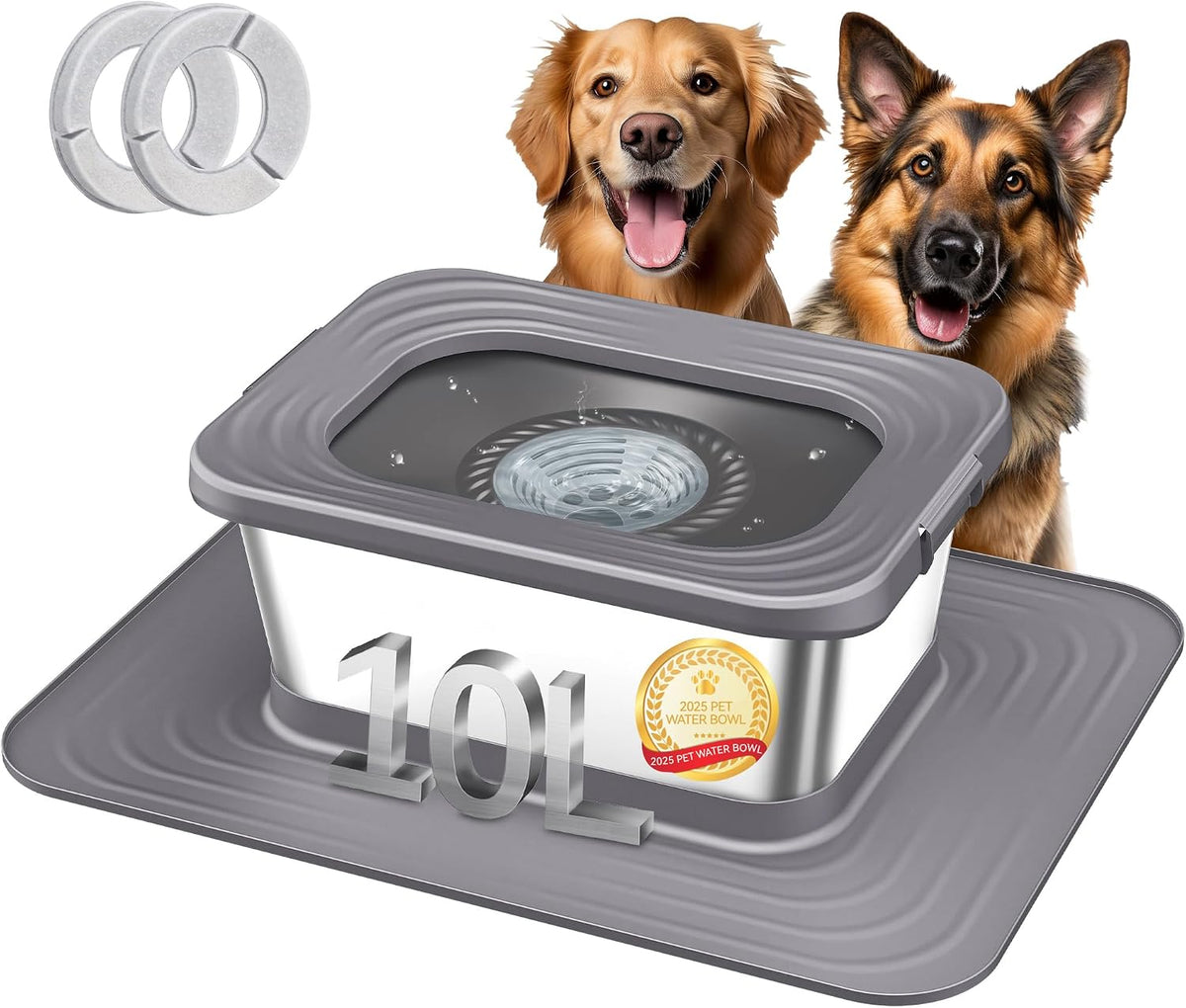 Decflow No Spill Dog Water Bowl,10L Stainless Steel Anti-Splash Bowls