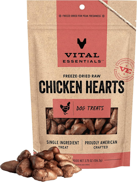 Vital Essentials Freeze Dried Raw Chicken Hearts Dog Treats, 3.75 Oz Bag