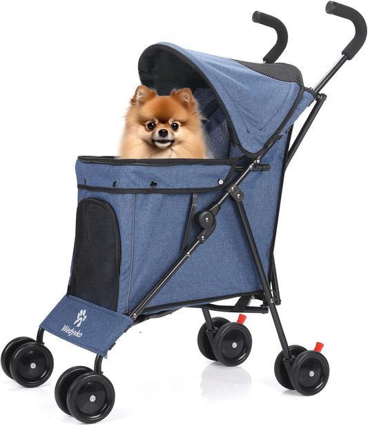 Wedyvko Travel Portable Dog Stroller, Pet Stroller for Small Puppy Dogs & Cats, up to 33 Lbs, Navy Blue