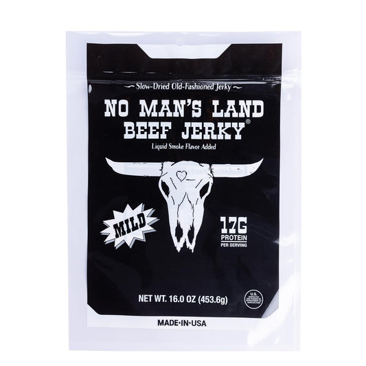 No Mans Land Slow-Dried Beef Jerky | Smoked & Seasoned Jerky Strips | High Protein, Low Carb Beef Snack | Gluten Free - MILD (16Oz)