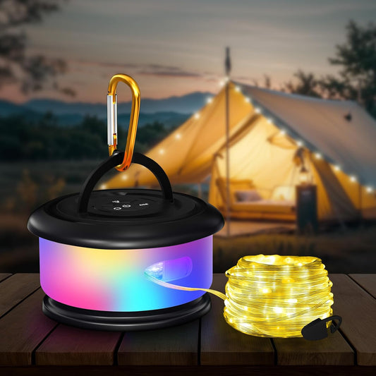 Camping String Lights, Retractable 32.8FT Rechargeable Fairy Light
