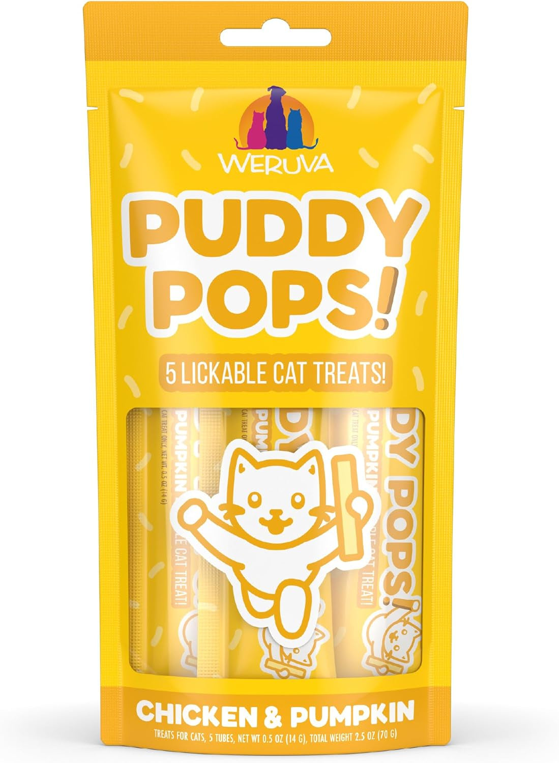 Weruva Puddy Pops, Chicken and Pumpkin Lickable Cat Treats, 0.5Oz Tube, Pack of 5