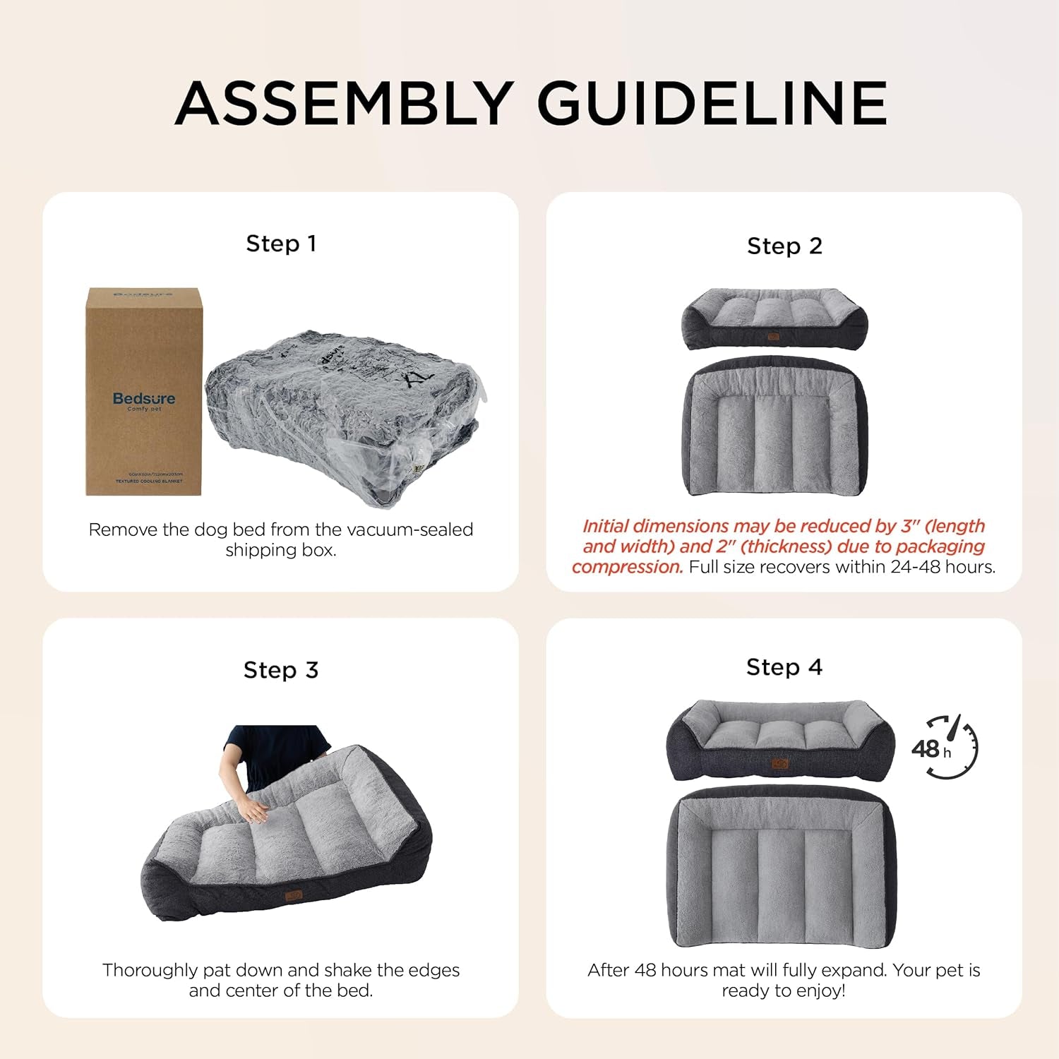 Bedsure Supportmax™ XL Orthopedic Dog Beds Large Sized Dog - Extra Thick Supportive Dogs Couch with Waterproof Washable Cover, Extra Large Comfort Pet Sofa with Soft Sherpa & Nonskid Bottom, Grey, 42"