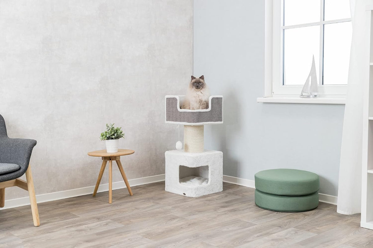 Trixie Ava Cat Tree – Cat Tower with Condo & Thick Scratching Post, Includes Removable Cushions – Indoor Cat Furniture for Scratching & Climbing – Gray, 16.5" X 16.5" X 33.9"