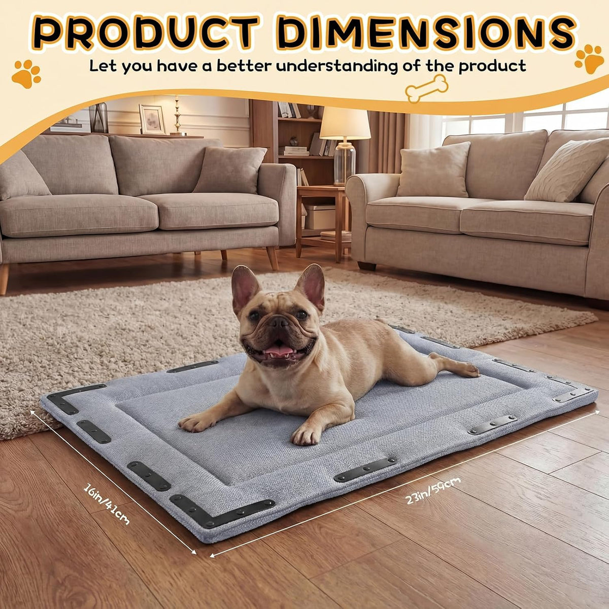 Colingmill Chew Proof Indestructible Dog Crate Bed, Gray, 23” X 16”