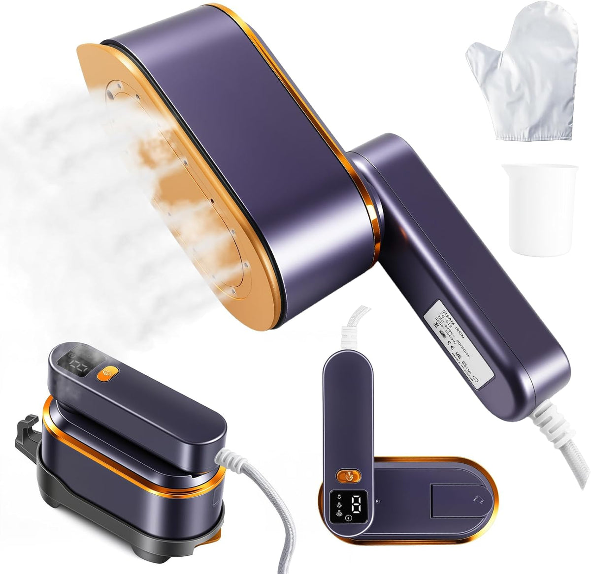 Portable Travel Steamer for Clothes 1200W Powerful 2 in 1 Steamer & Iron,10S Fast Heat 4 Modes with LED Display, 150Ml Water Tank Powerful Wrinkle Remover for Home Office Travel for 120V