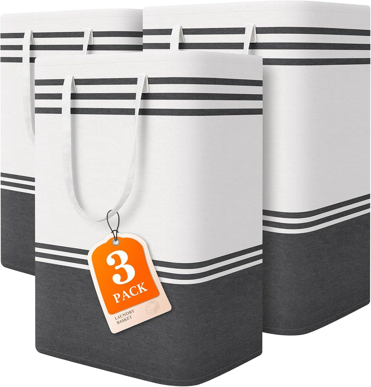 Tranquilrelax 3-Pack Laundry Basket, Laundry Hamper, Grey-75L