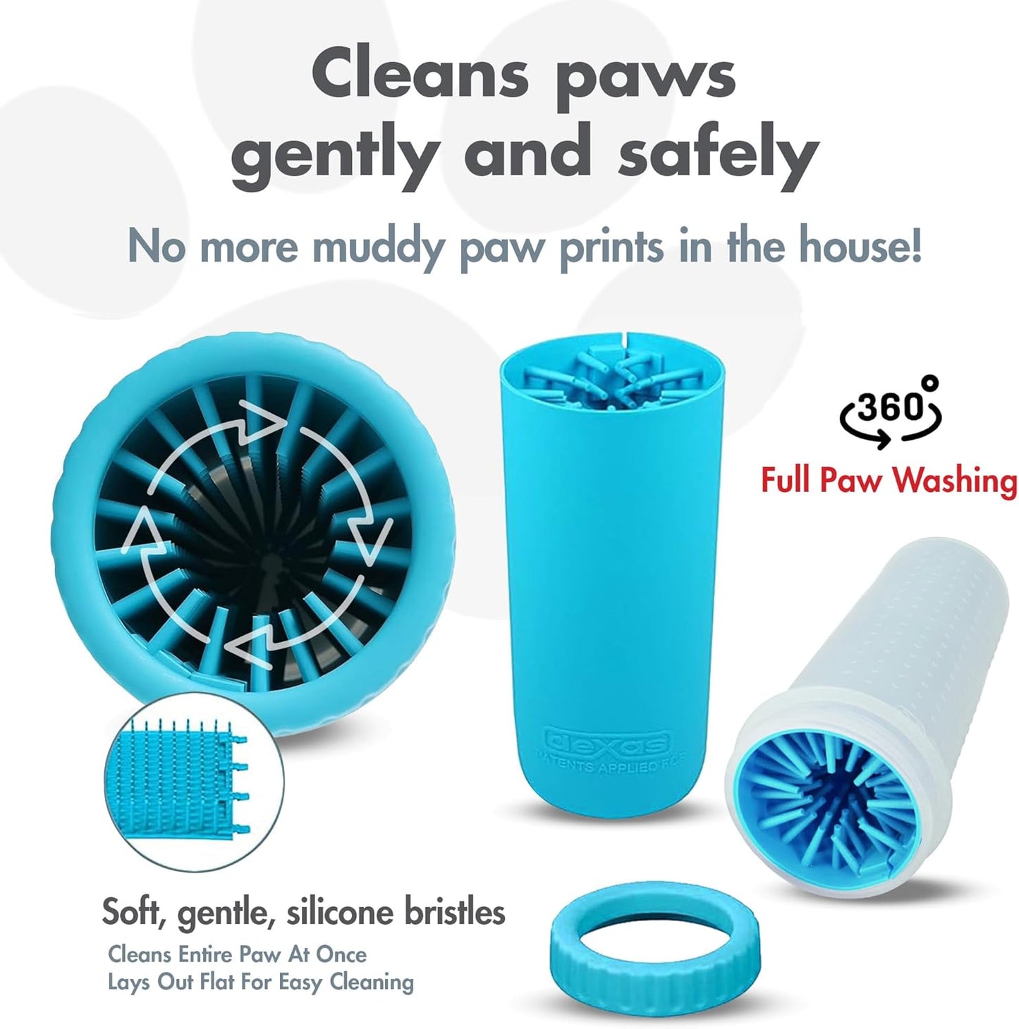 Dexas Mudbuster Large Dog Paw Cleaner, Blue, Fits 2.5"-3.5" Wide Paws, Gentle Silicone Bristles for Quick, Easy Cleaning