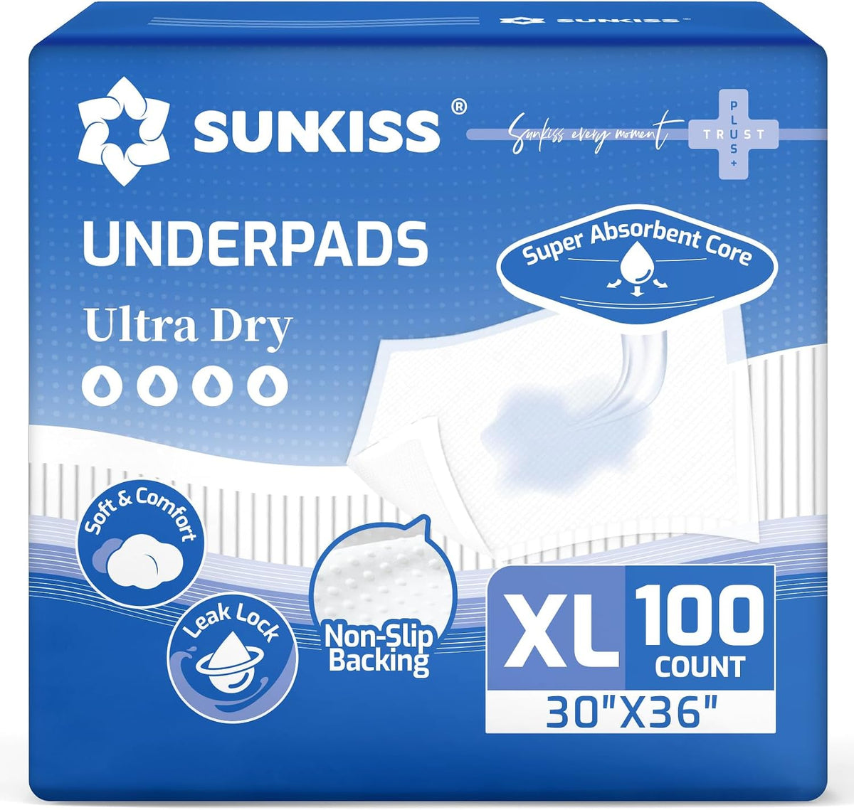 SUNKISS Disposable Bed Pads 30" X 36", Super Absorbent Pee Pads, 100 Count