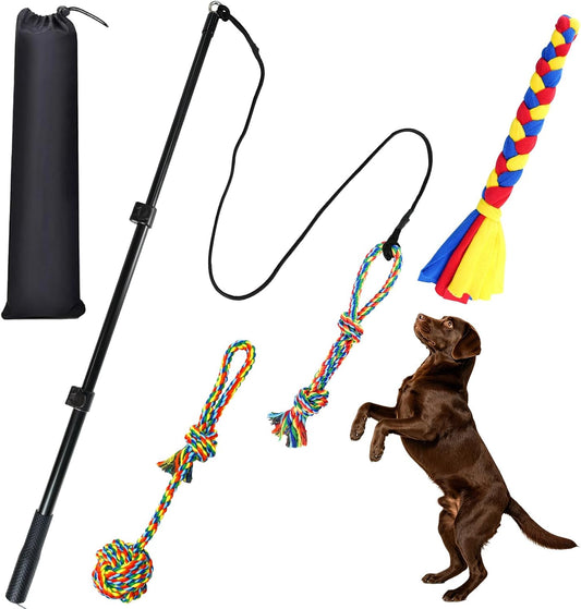 Flirt Pole for Dogs, Heavy Duty Dog Teaser Wand with 3 Replacement Rope