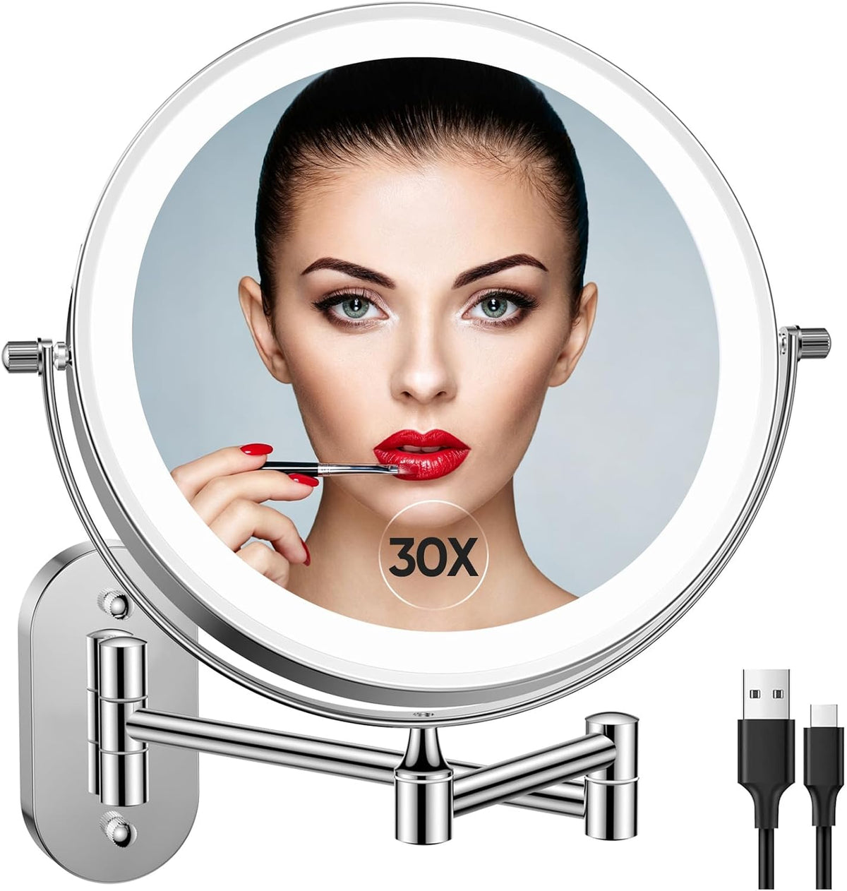 FUNTOUCH 5000Mah Rechargeable Wall Mounted Lighted Makeup Mirror 1X30X