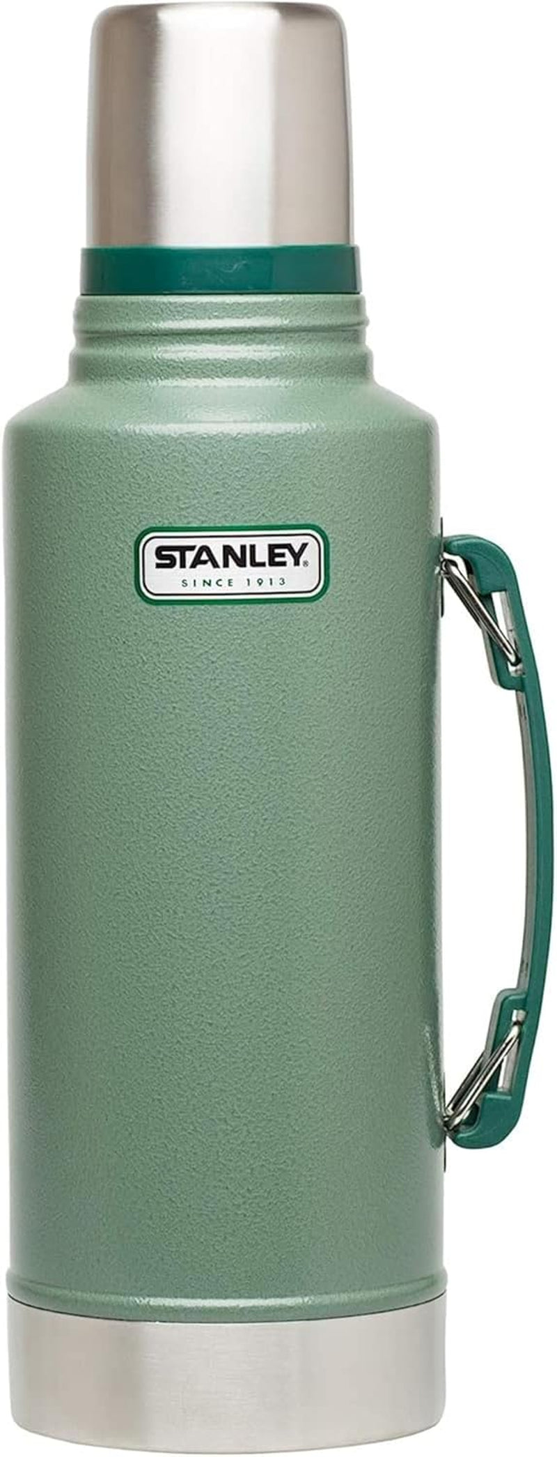 Stanley Heritage Classic Vacuum Bottle with Handle 2.0 Qt | Wide Mouth with Leakproof Cup Lid | Keep Drinks Hot or Cold for Travel | Insulated Stainless Steel Thermal Bottle | Hammertone Green