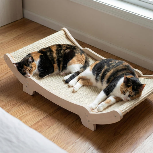 Sisal Cat Scratcher Bed for Indoor Cats Hammock for Scratching Pad Cat Chair Nartural Sisal Scratch Post for Large Cats Scratcher Lounge, Wooden Cat