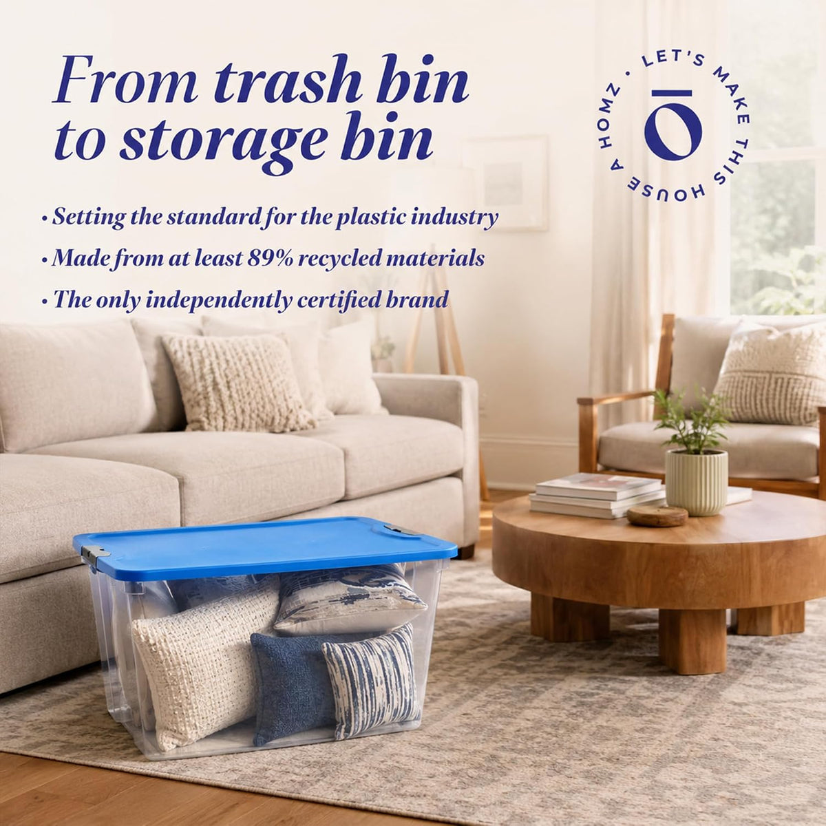 HOMZ Clear Plastic Storage Bin with Secure Latching Blue Lid, 64 Qt, 2 Pack