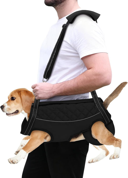 Dog Lift Harness, Pet Rehabilitation Breathable Lifts Bag, Adjustable Pet Leg Split Assistance Strap with Reflective Strip for Outdoor Walking (Black, XL)