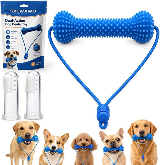 Dual-Action Canine Dental Prop，Bite and Brush Dental Toy for Dogs, Teeth Cleaning Fresh Dog Tartar and Plaque Remover, Woof Tooth Hard Off, Brushing Toothbrush Tools Care Chew Toys(1Pc)