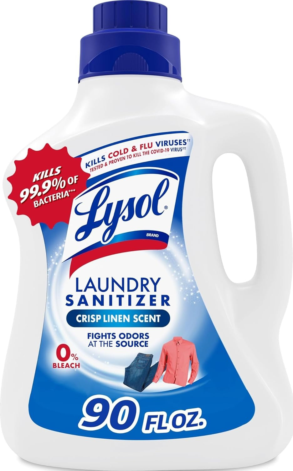 Lysol Laundry Sanitizer Additive, Bacteria-Causing Laundry Odor Eliminator, Detergent Additive, Crisp Linen, 90Oz