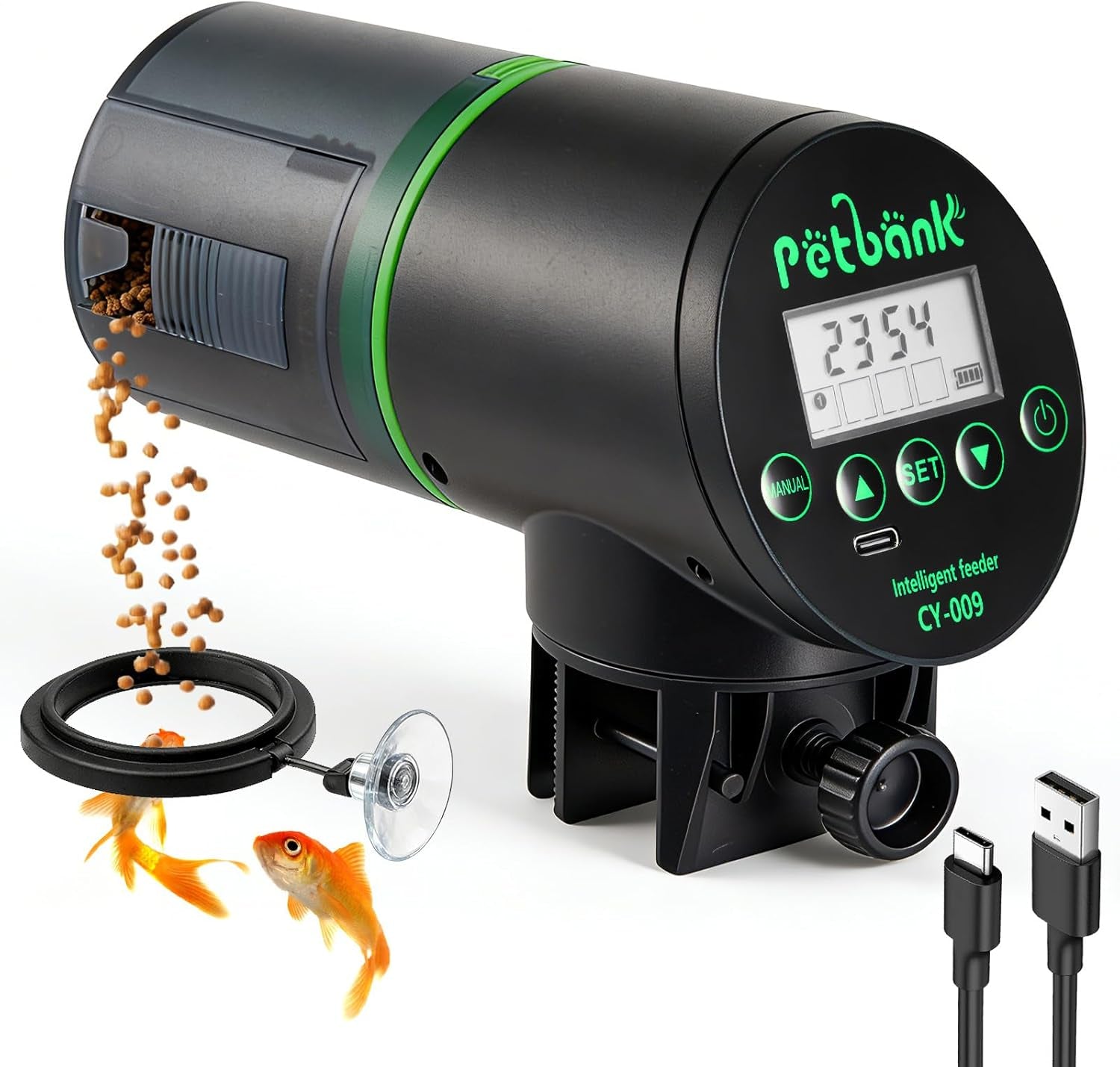 Automatic Fish Feeder - Rechargeable Timer Fish Feeder with USB Charger Cable, Fish Food Dispenser for Aquarium or Fish Tank