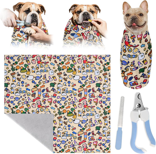 Cat Grooming Wrap & Dog Restraint Bag with Pet Nail Clippers Kit