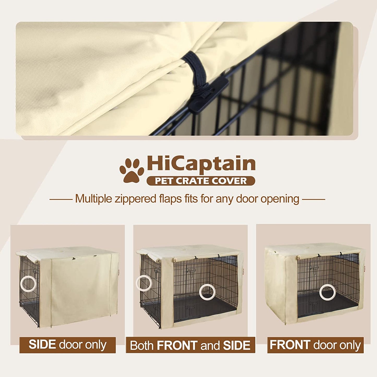 Hicaptain Dog Crate Cover 36.0" L X 23.0" W X 25.0" H with Breathable Mesh, Heavy Duty Kennel Cover, Dual Zippered Panels, Windproof Waterproof(Beige)
