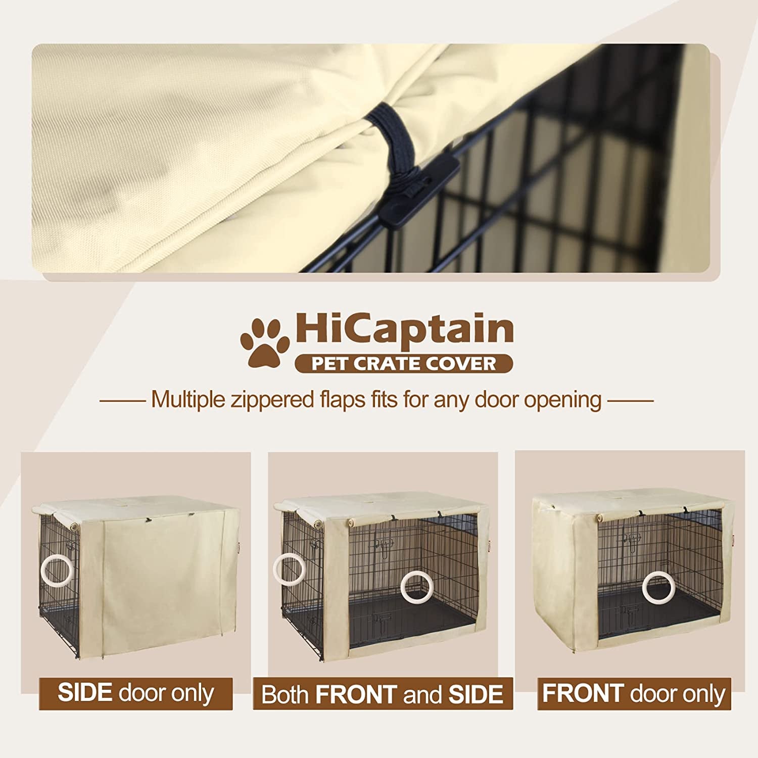 Hicaptain Dog Crate Cover 36.0" L X 23.0" W X 25.0" H with Breathable Mesh, Heavy Duty Kennel Cover, Dual Zippered Panels, Windproof Waterproof(Beige)