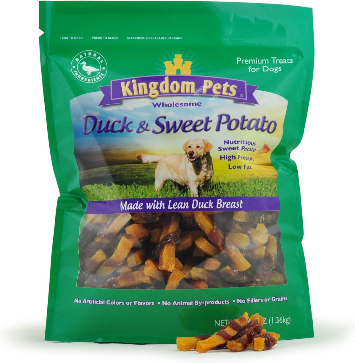 Duck Jerky & Sweet Potato Dog Treats with Only 4 Ingredients and No Fillers, 3 Pound Bag