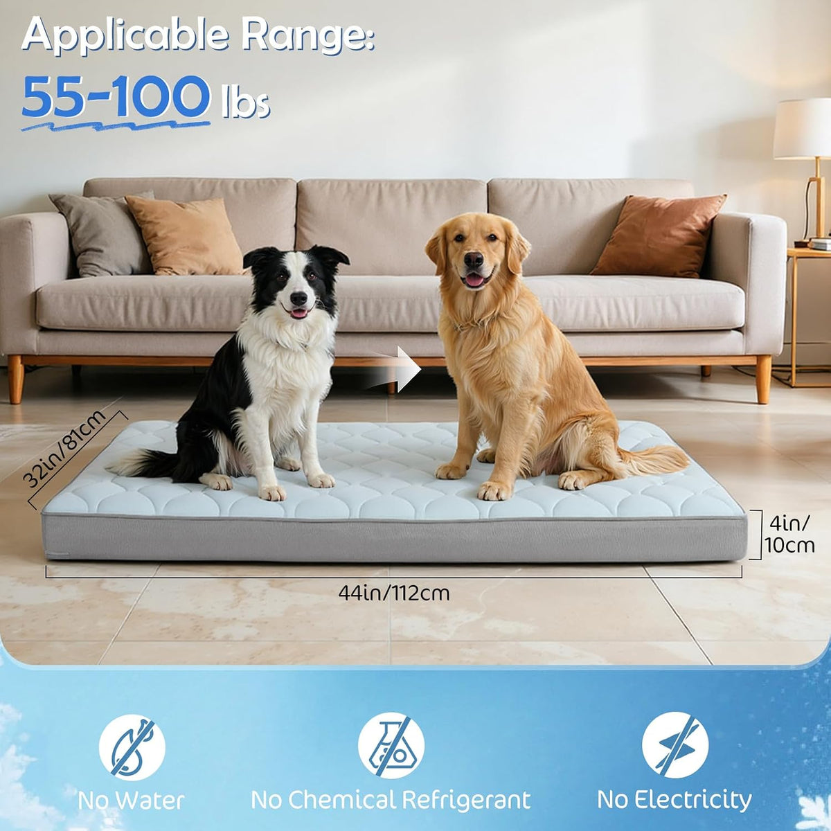 Q-Max>0.4 Cooling Dog Bed, 44" X 32" Cooling Bed for Dog Large, Blue