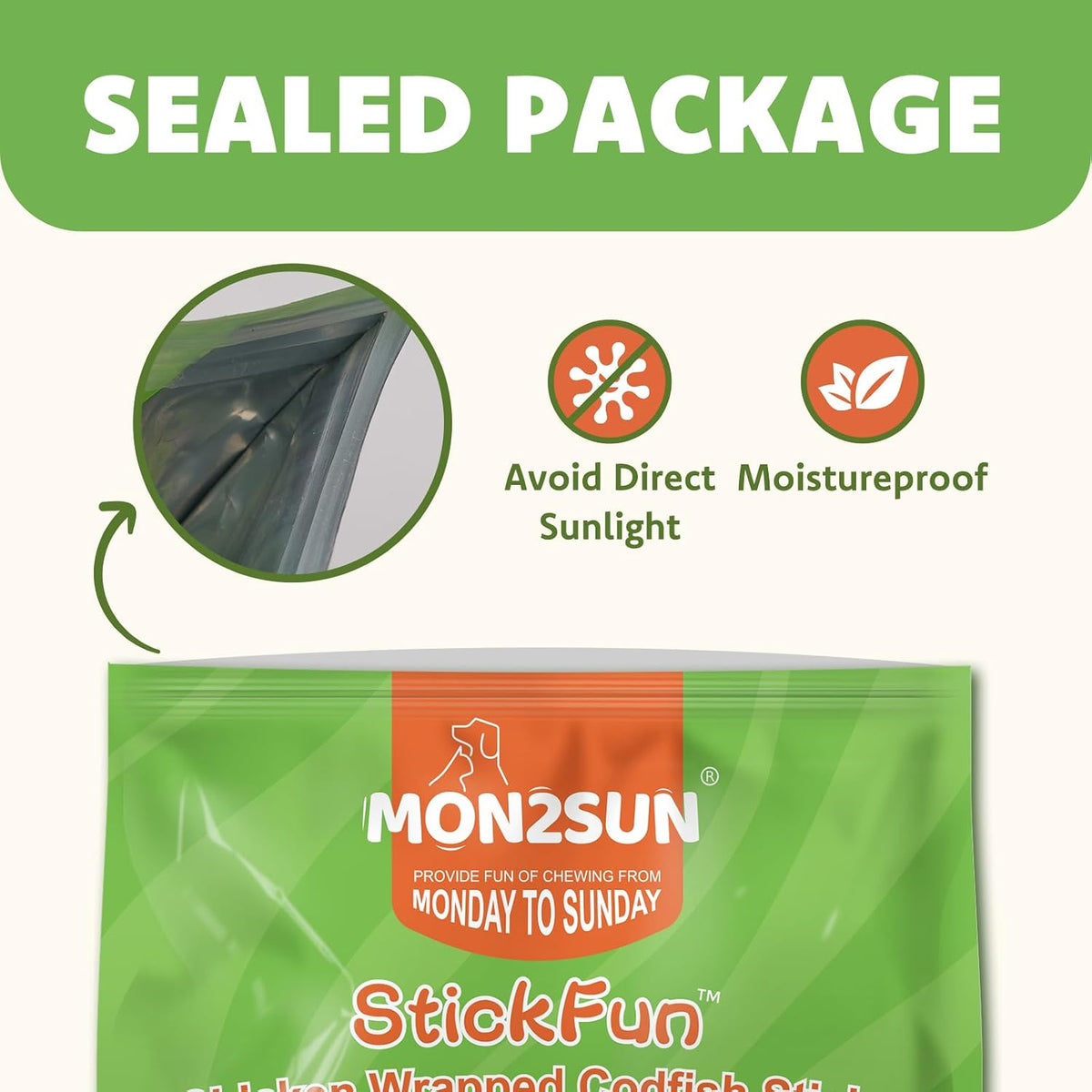 MON2SUN Dog Treats, 4.5-4.7 Inch Chicken Wrapped Codfish Sticks, 14.11 Oz