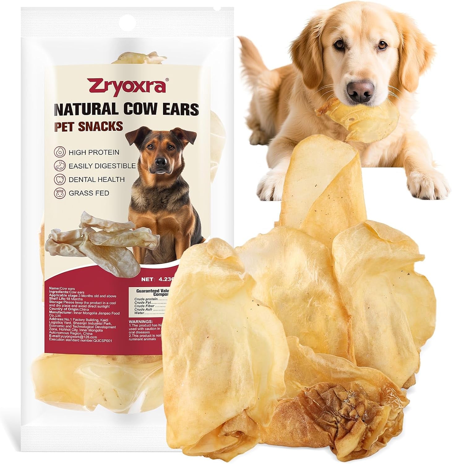 100% Natural Real Cow Ears for Dogs - Single Ingredient Dental Chew, Long-Lasting Treats for All Breeds (Small/Medium/Large) | High Protein, Easily Digestible (3.9 OZ)