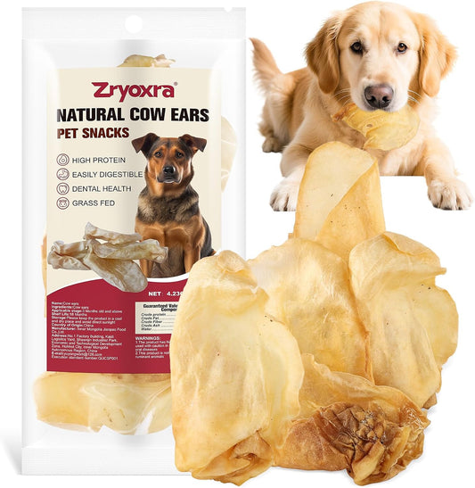 100% Natural Real Cow Ears for Dogs - Single Ingredient Dental Chew, Long-Lasting Treats for All Breeds (Small/Medium/Large) | High Protein, Easily Digestible (3.9 OZ)