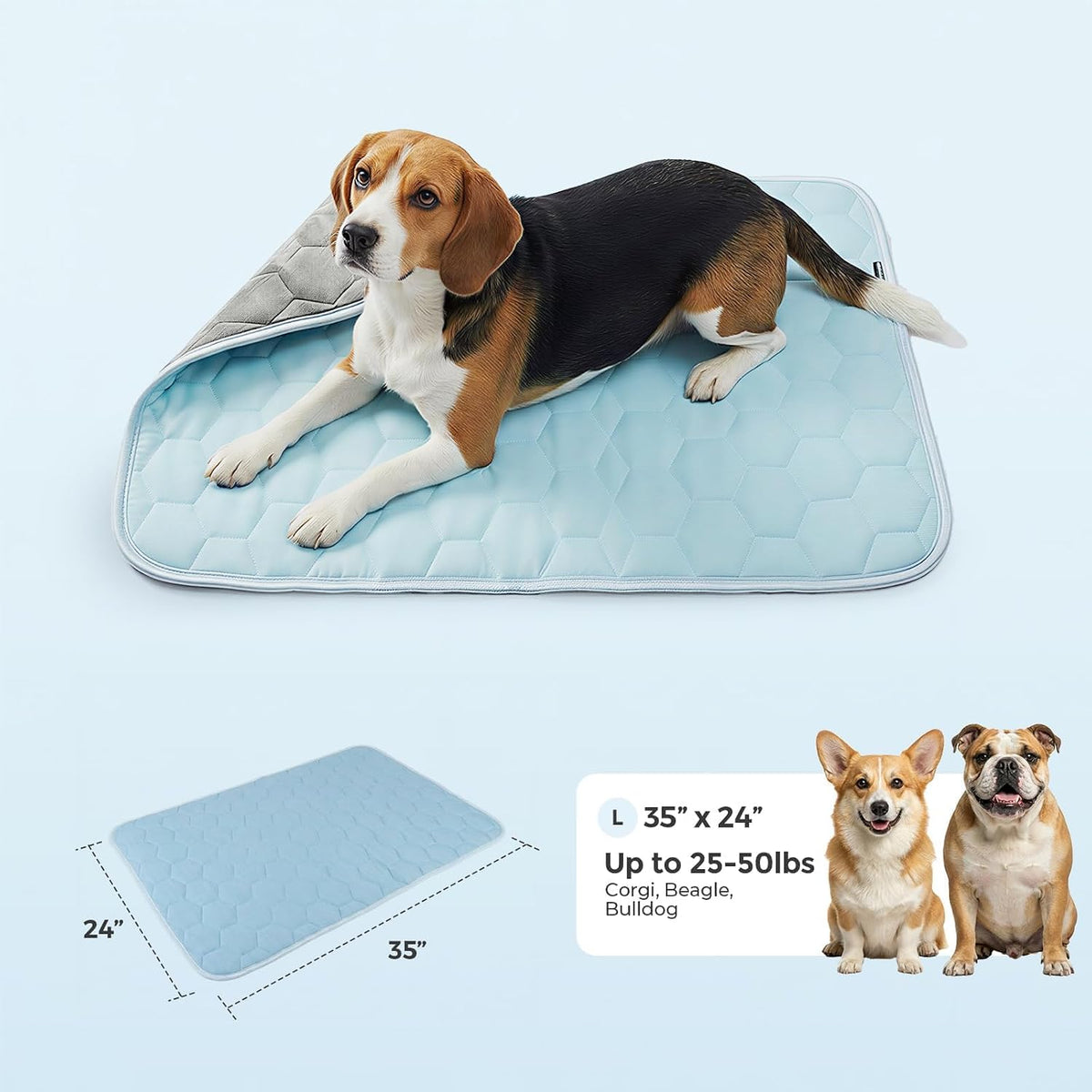 Sytopia 35" X 24" Dog Cooling Mat for Large Dogs, Q-Max>0.5 All Season Thin Breathable Crate Pad Indoor for Pet, Portable Washable & Non-Toxic Kennel Mat for Summer Active Dog, Light Blue
