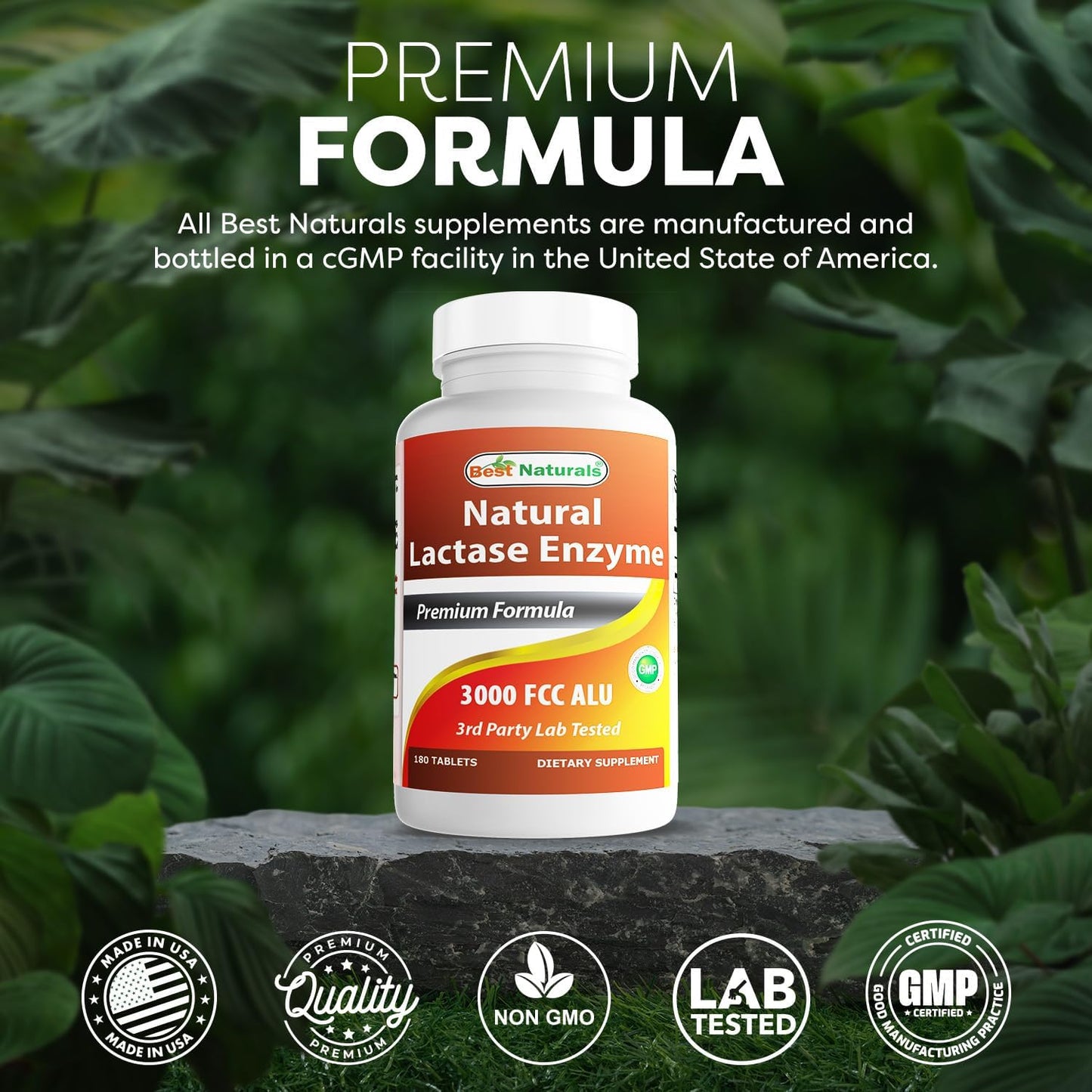 Best Naturals Fast Acting Lactase Enzyme Tablet, 3000 Fcc Alu, 180 Count (859375002900)