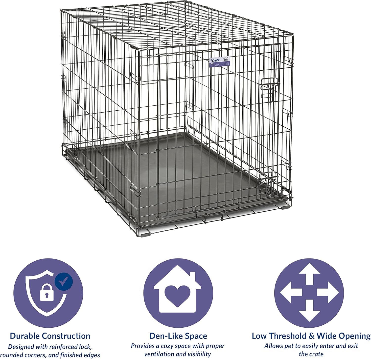 Midwest Homes for Pets 42-Inch Icrate for Large Breeds, 71-90 Lbs, Single Door Folding Dog Crate with Divider Panel, Leak-Proof Tray & Secure Latch, Portable, Durable & Easy to Assemble