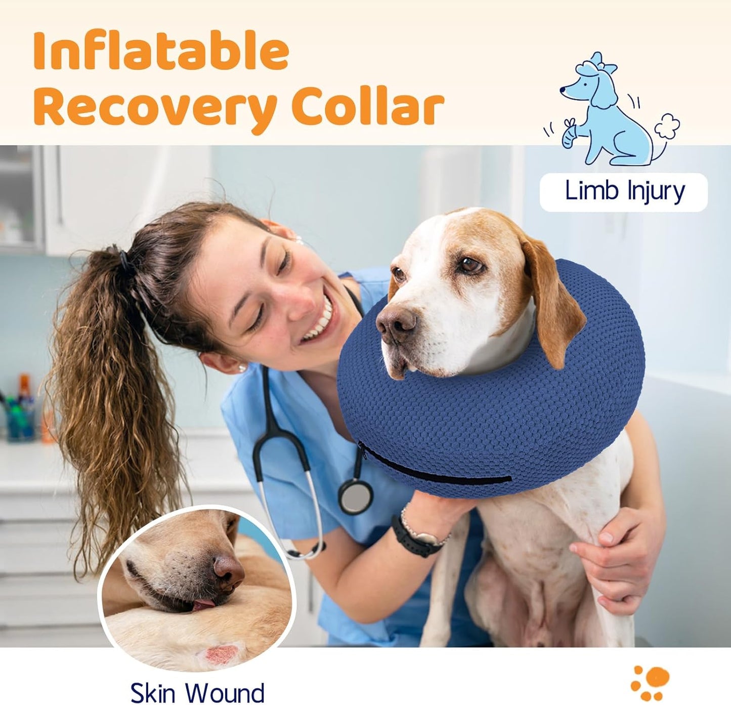 Supet Inflatable Dog Cone Collar for Dogs to Stop Licking, Dog Donut Collar after Surgery, Soft Pet Cone for Small Medium Large Dogs