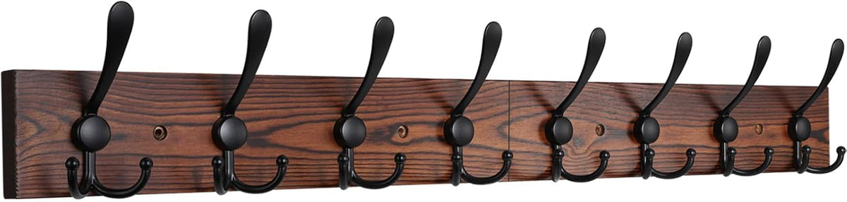 Ibosins Wall Mounted Coat Rack, 31.4" Long with 8 Black Rustic Tri-Hooks