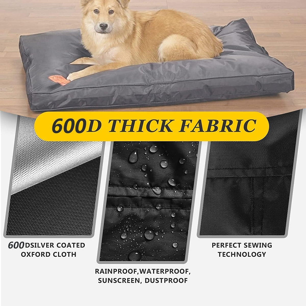 Dog Bed Covers 30L × 20W × 3H Inch Washable Black Thickened Waterproof Oxford Fabric with Handles and Zipper Reusable Dog Bed Liner for Small to Medium 30-35 Lbs Puppy