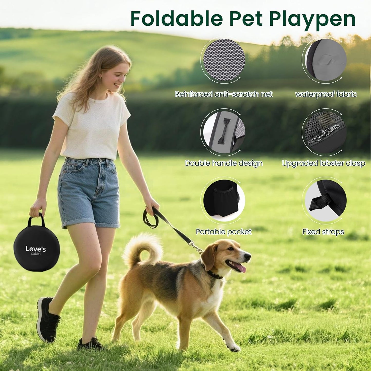 Love'S Cabin Pet Puppy Dog Playpen, Medium Dog Tent Crates Cage Indoor/Outdoor, Portable Exercise Playpen for Cat, Foldable Pop up Dog Kennel Playpen with Carring Case (M, Grey)