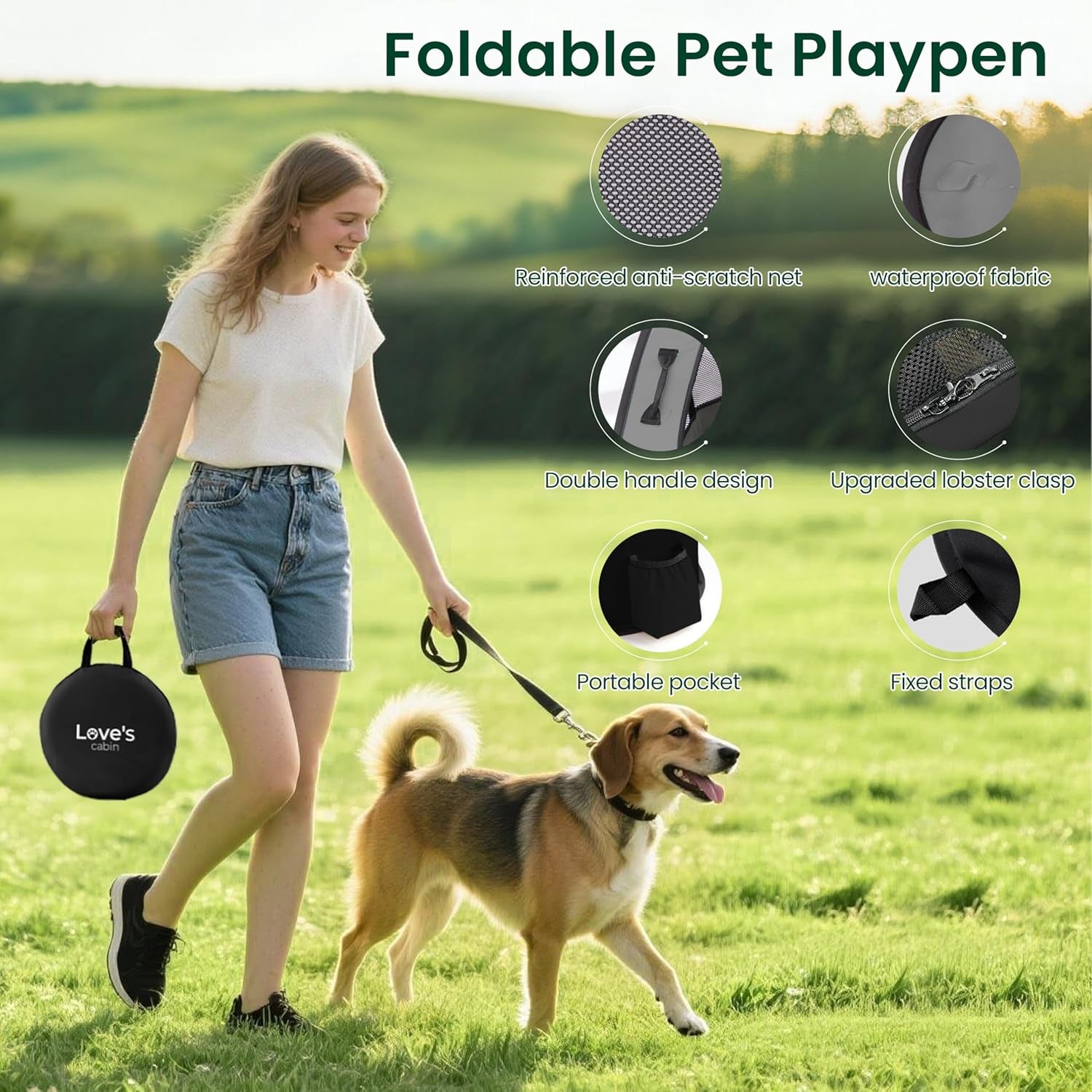 Love'S Cabin Pet Puppy Dog Playpen, Medium Dog Tent Crates Cage Indoor/Outdoor, Portable Exercise Playpen for Cat, Foldable Pop up Dog Kennel Playpen with Carring Case (M, Grey)