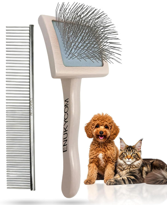 2PCS Slicker Brush for Small Dogs –Grooming Brush & Comb Kit for Pomeranian