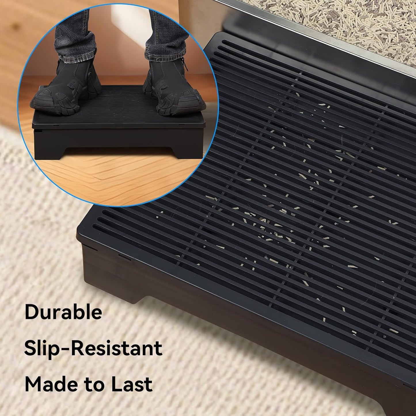 Cat Litter Box Step Ramp – Adjustable 3.5" & 6", Large 16.5"X12.6" Non-Slip Litter Trapper Platform Reduces Tracking, Fits Automatic Litter Boxes, for Kittens & Senior Cats