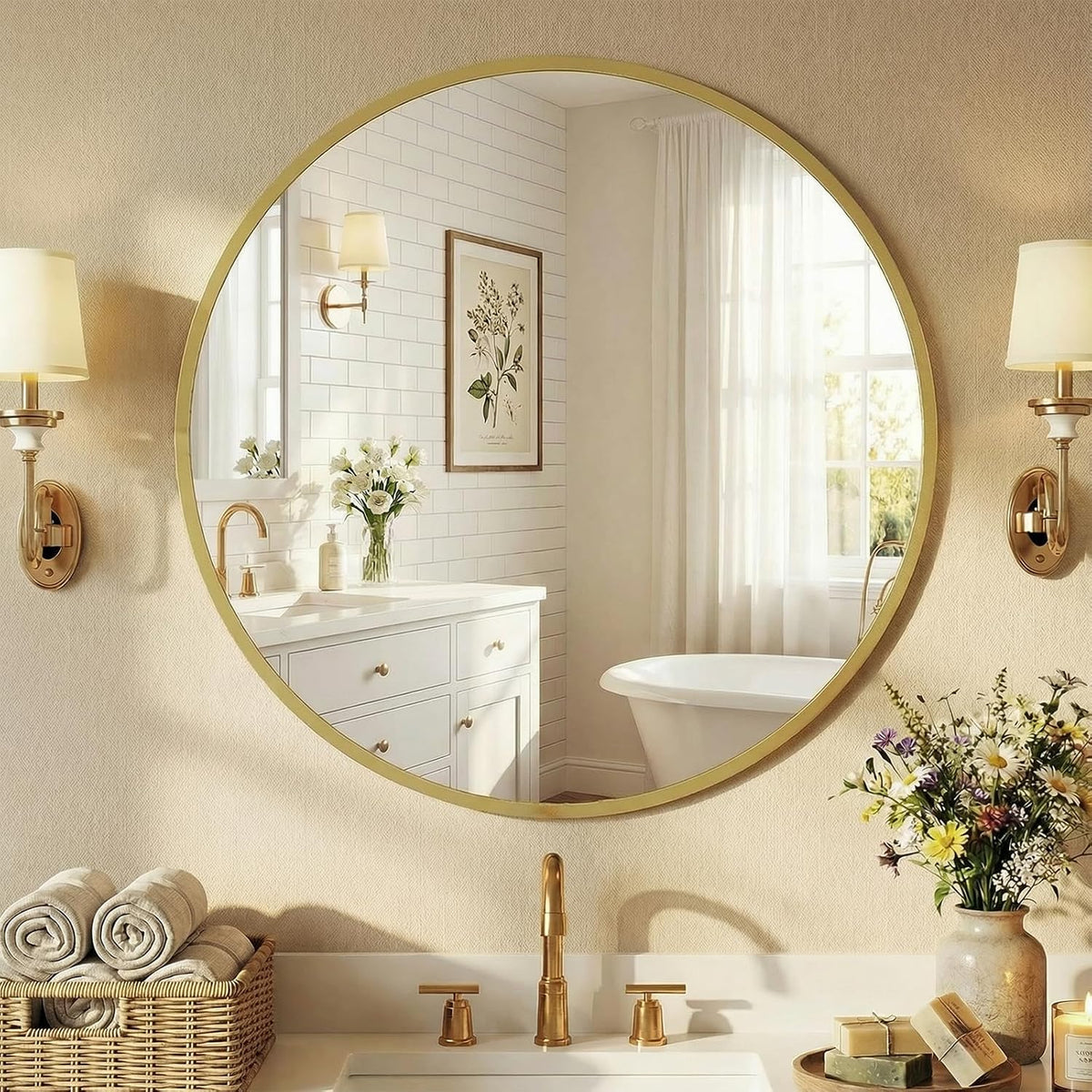 NEWBULIG 20.5Inch round Bathroom Wall Mirror,Vanity Mirrors for over Sink