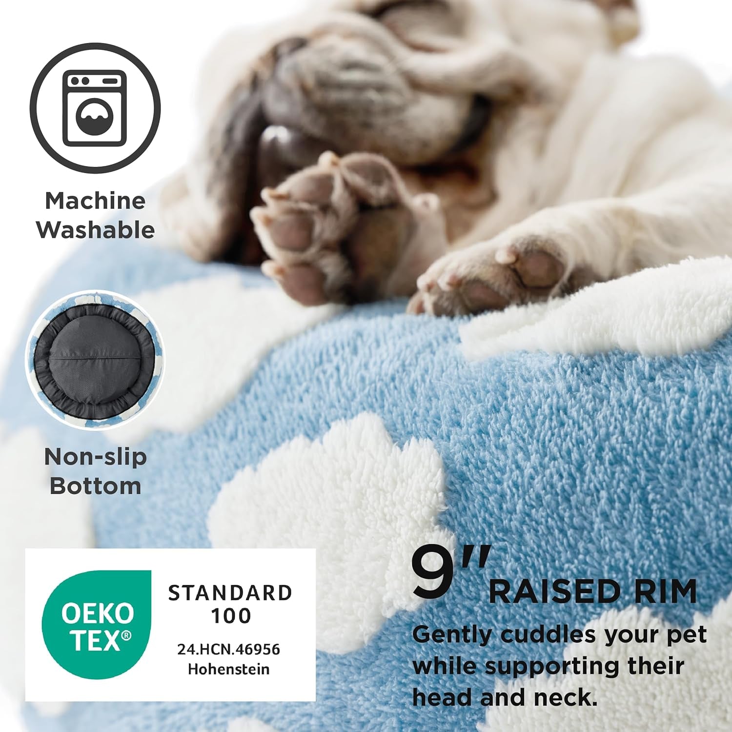 Shown on TV Donut Dog Beds Extra Large Sized Dog - round Pet Beds for Calming Puppy with Washable Cover, Orthopedic Modern Beds with Jacquard Shaggy Plush & anti Slip Bottom, 42 Inch，Blue