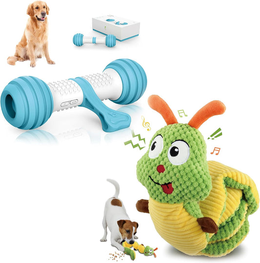 PETGEEK Bundle 2 Items Treat Dispenser Dog Toys Automatic Dog Bone Toy & Gigwi Interactive Dog Puzzle Toys Automatic Pet Feeder with Dual Power Supply and Remote Control