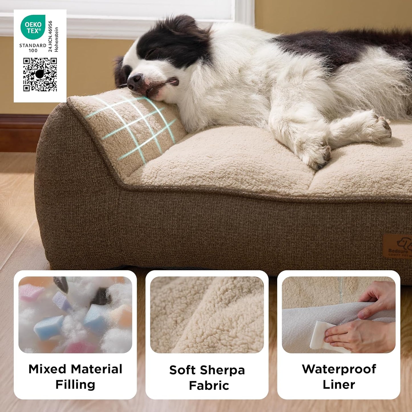 Supportmax™ XL Pro Orthopedic Dog Beds Large Sized Dog - as Seen on TV Extra Thick Supportive Dogs Couch with Waterproof Washable Cover, Extra Large Comfort Pet Sofa with Soft Sherpa, Brown