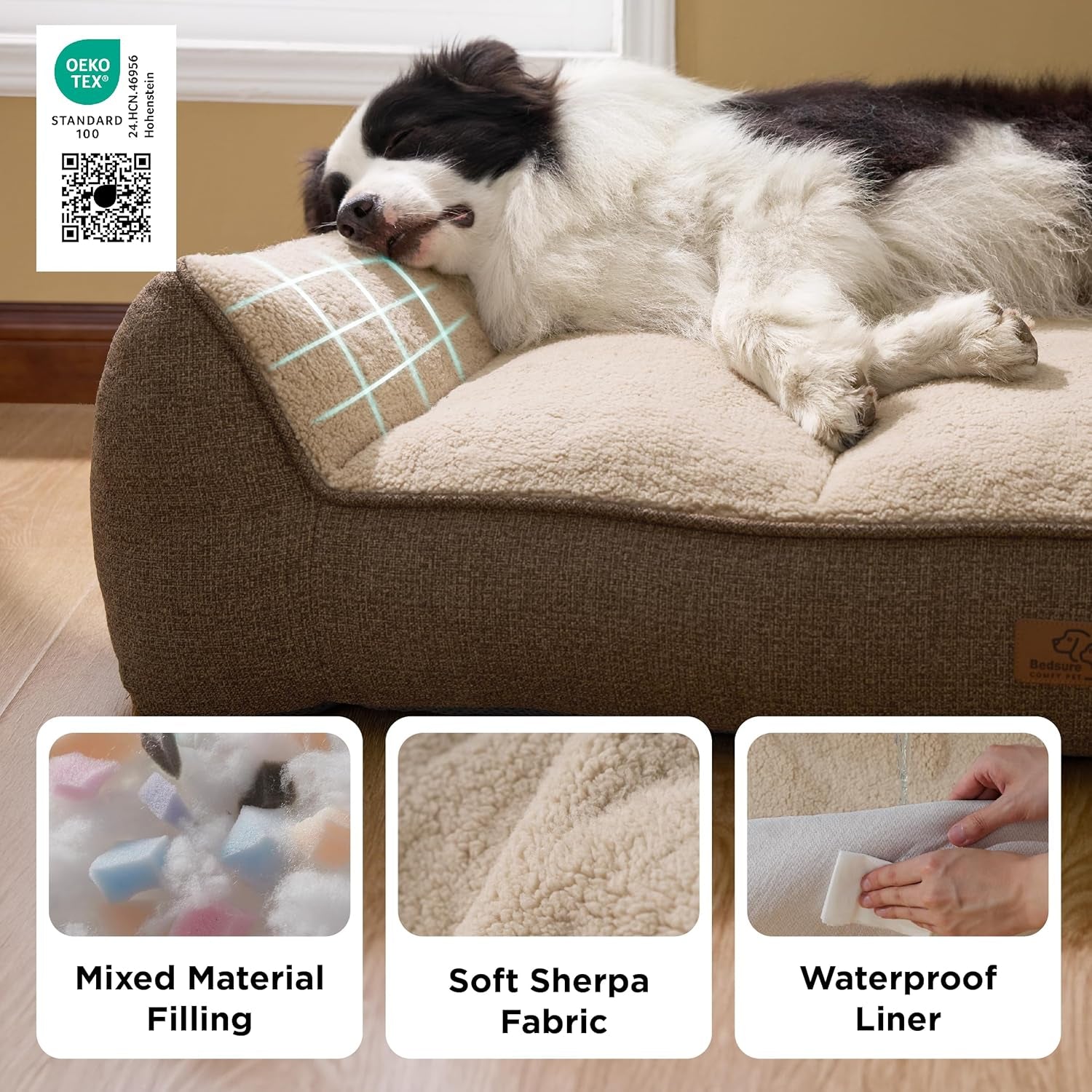 Supportmax™ XL Pro Orthopedic Dog Beds Large Sized Dog - as Seen on TV Extra Thick Supportive Dogs Couch with Waterproof Washable Cover, Extra Large Comfort Pet Sofa with Soft Sherpa, Brown
