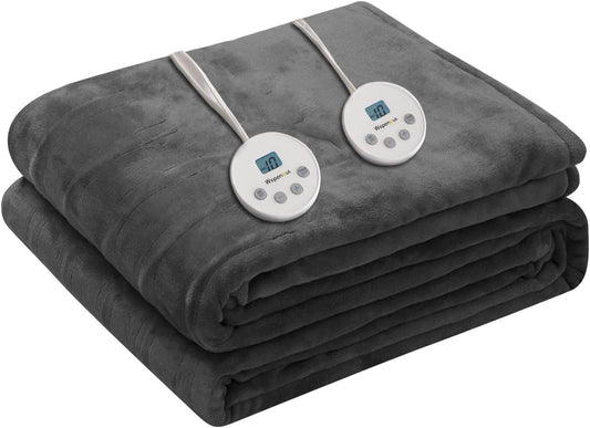 Wapaneus Heated Blanket Electric Queen Size 84"X90"-Dual Control with 10 Heat Levels 12 Timer Settings and 8 Hours Auto-Shut Off,Fast-Heating Electric Blanket,Etl Listed Machine Washable,Dark Grey