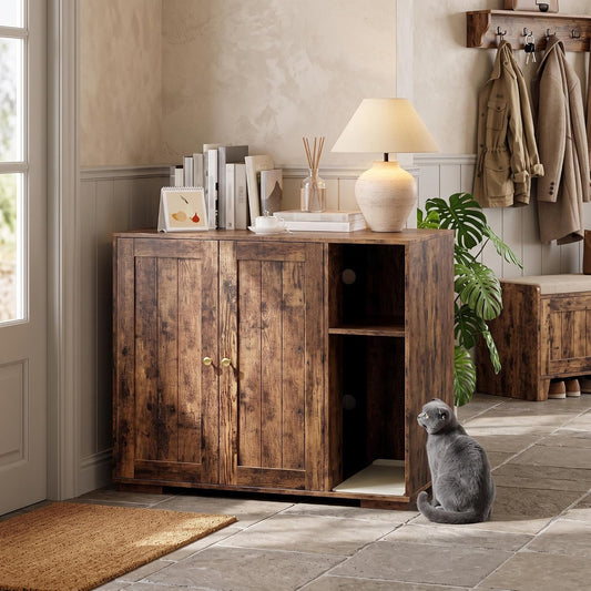 IDEALHOUSE Hidden Cat Litter Box Enclosure, Large Indoor Cat House Cabinet